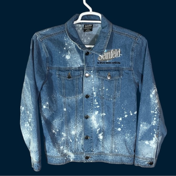Vintage Seinfeld Jean Jacket Mens Small Bleached 90s Embroidered TV Promo Casual - Picture 1 of 6